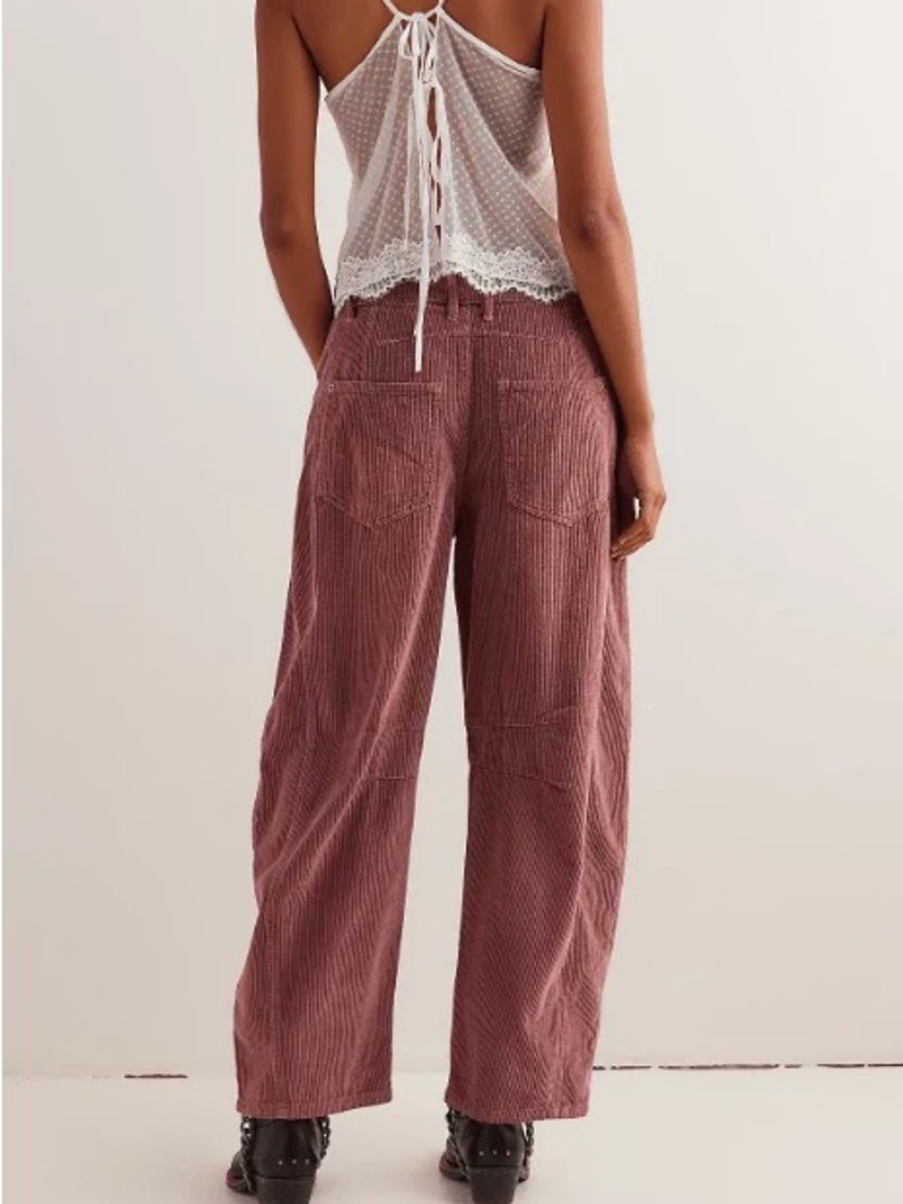 We The Free Good Luck Mid-Rise Cord Barrel Jeans in Withered Rose - Picture 2 of 13